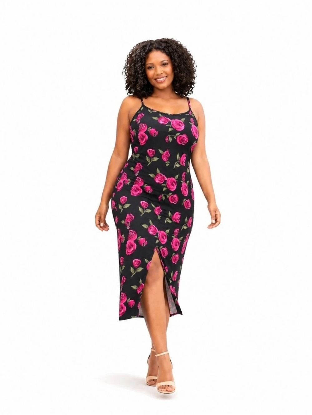 Torrid 4X Black Rose Midi Slip Dress Lace-Up Back Criss Cross Strappy